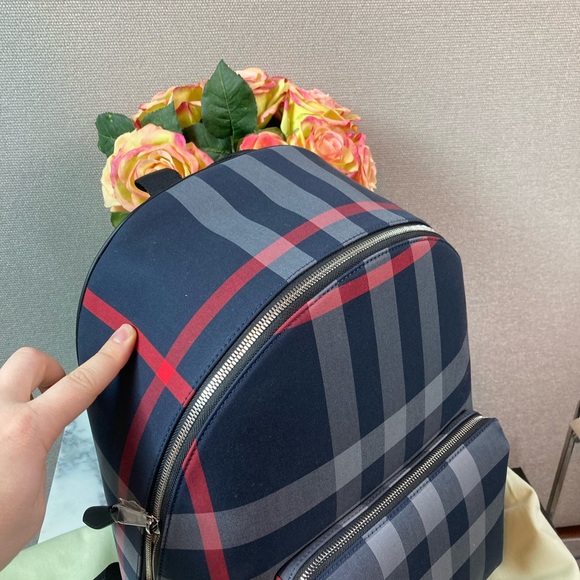 NWT Burberry Navy Grey IP Check Jeff Men’s Canvas Backpack - $1350 Retail - Picture 3 of 9